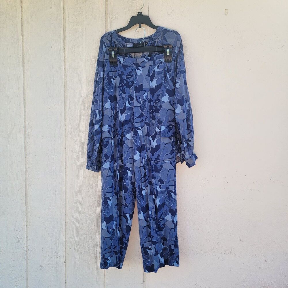 G by giuliana blue floral longsleeve 2 piece set sz xxs Lagenlook Resort Wear